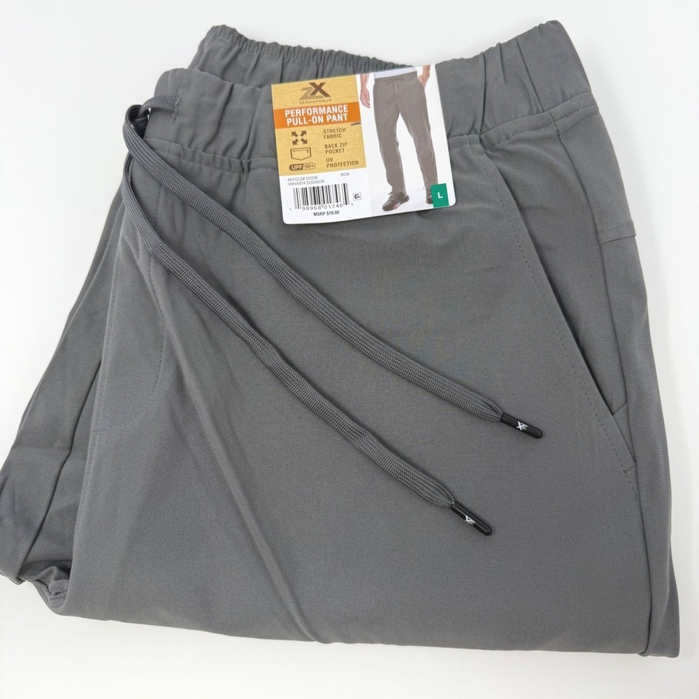 ZeroXposur Mens Performance Pull-On Pants Iron Grey Stretch UPF 50+ Large NEW